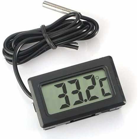 LITZEE Digital LCD Thermomètre Moniteur de température avec sonde externe étanche pour réfrigérateur/congélateur-Aquarium, de température de l'eau FishTank - Noir, 4,8Ṫ 2,8Ṫ 1,5 cm (câble: 1M)