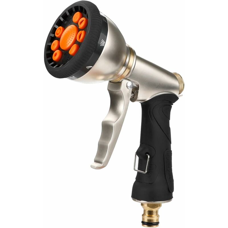 

Ducha de jardín, ducha de mano de jardín, 9 patrones de riego, pistolas de jardín, 100% metal, rociador de agua multifunción para lavado de coches,