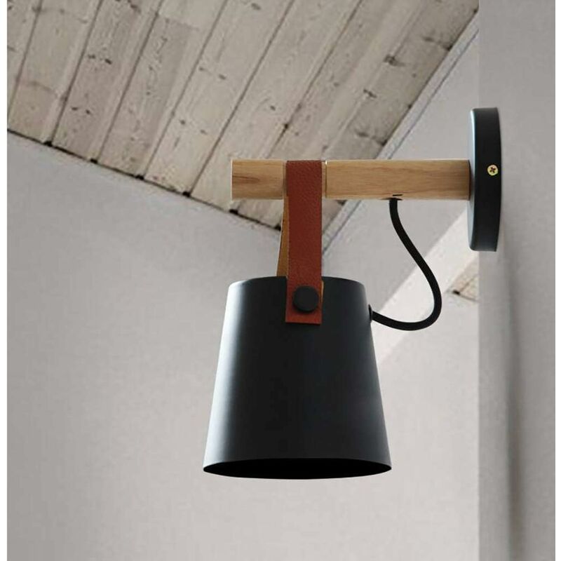 

Litzee - E27 Lámpara de pared moderna Estilo metálico Hierro forjado Cinturón de madera Aplique de pared Iluminación nórdica creativa Luminaria de