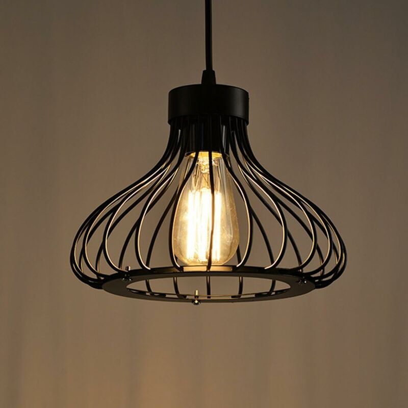 

E27 Luces colgantes industriales de metal vintage Jaula Lámpara de techo retro negra Lámpara de techo vintage Lámpara colgante Jaula de luz Lámpara