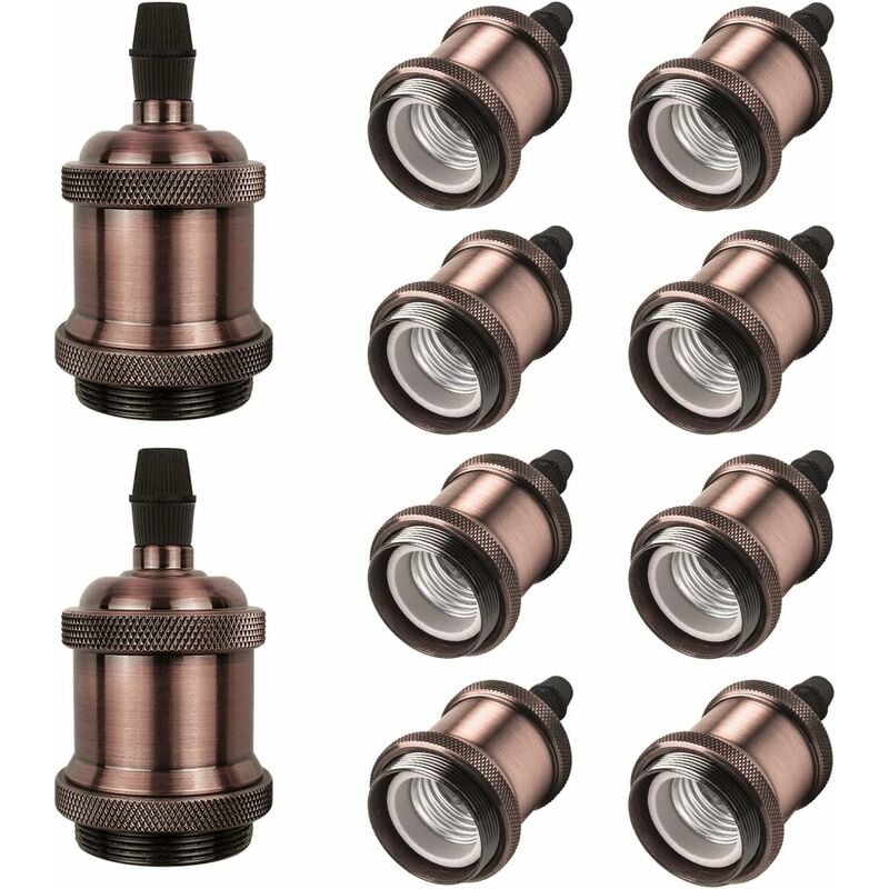 

E27 Vintage Sólido Portalámparas Portalámparas Edison Tornillo Adaptador de portalámparas, Paquete de 10, Bronce rojo
