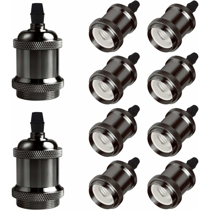 

E27 Vintage Sólido Portalámparas con portalámparas Edison Tornillo Adaptador de portalámparas, paquete de 10, negro perla
