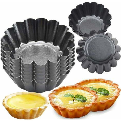 12 Pièces Tartelette Tartelet Pans Tartelette Liners 7.5cm Mini Tart Pan  Carbone Acier Egg Tart Mould