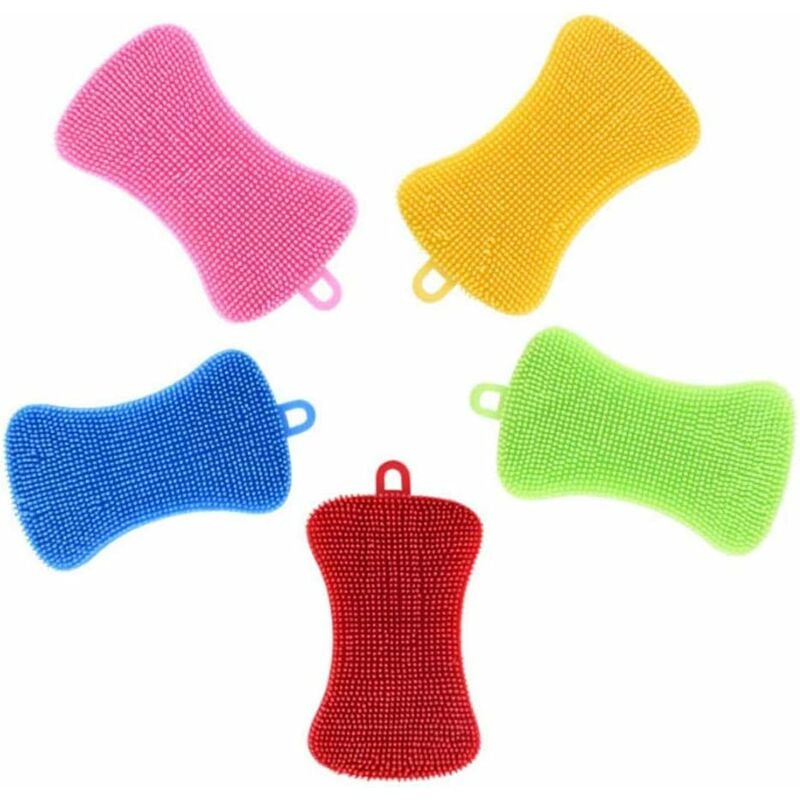 

Esponja de silicona para cocina, paquete de 5 cepillos de limpieza antibacterianos, soporte para macetas, multiusos, sin moho, para vajilla, cepillo