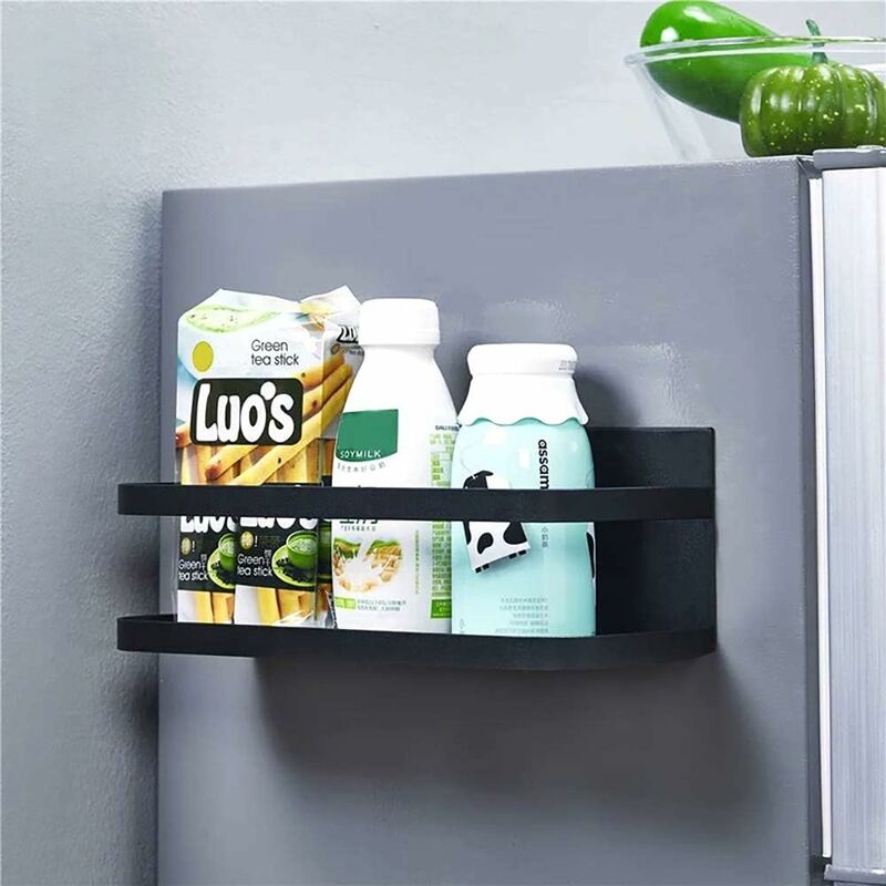 

Litzee - Estante magnético para refrigerador, estante lateral para especias, ideal para refrigeradores y superficies metálicas, NEGRO