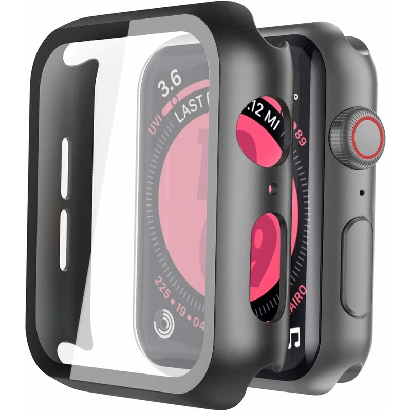 

Estuche rígido negro para Apple Watch Series 6 / SE / Series 5 / Series 4 con protector de pantalla de vidrio templado de 40 mm, funda protectora