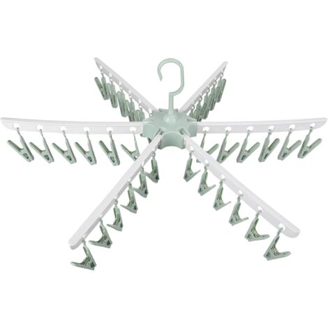 Litzee – Etendoir à linge pliable 36 clips – Cintre en plastique vert pour chaussettes et gants – Conception compacte et légère - 36-Clips