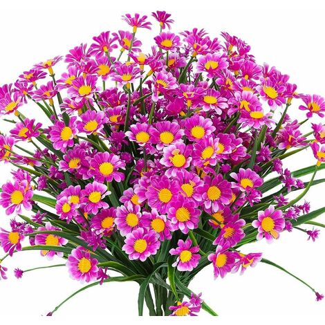 LITZEE Fleurs de marguerite artificielle, 4 pièces Fleurs artificielles Arbustes en plastique vert Faux fleurs Fleurs artificielles d'extérieur d'intérieur (Fushia)
