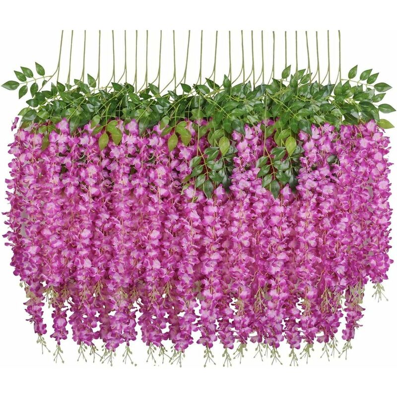 

Flores artificiales, 24 piezas de vid de glicina falsas artificiales para colgar flores de seda para decoración del banquete de boda en el hogar (24