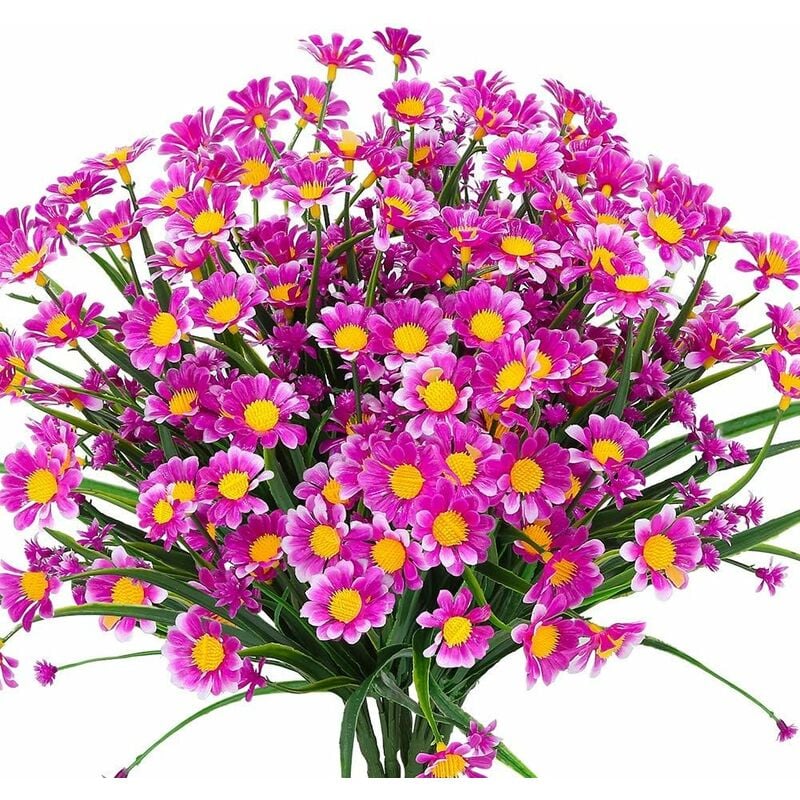 

Flores artificiales de margaritas, 4 piezas de flores artificiales, arbustos de plástico verde, flores falsas, flores artificiales para interiores y