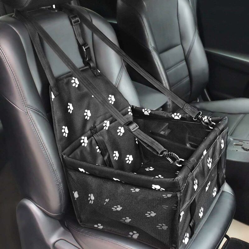 

Funda protectora para asiento de perro Ruixi Car Carry Bag Funda impermeable Oxford Cloth Booster con cinturón de viaje, negro con punto blanco