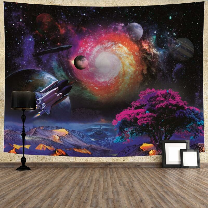 

Galaxy tapiz de planeta tapiz de árbol, tapiz de cohete espacial, tapiz psicodélico, misterioso cielo estrellado, tapiz para colgar en la pared, para