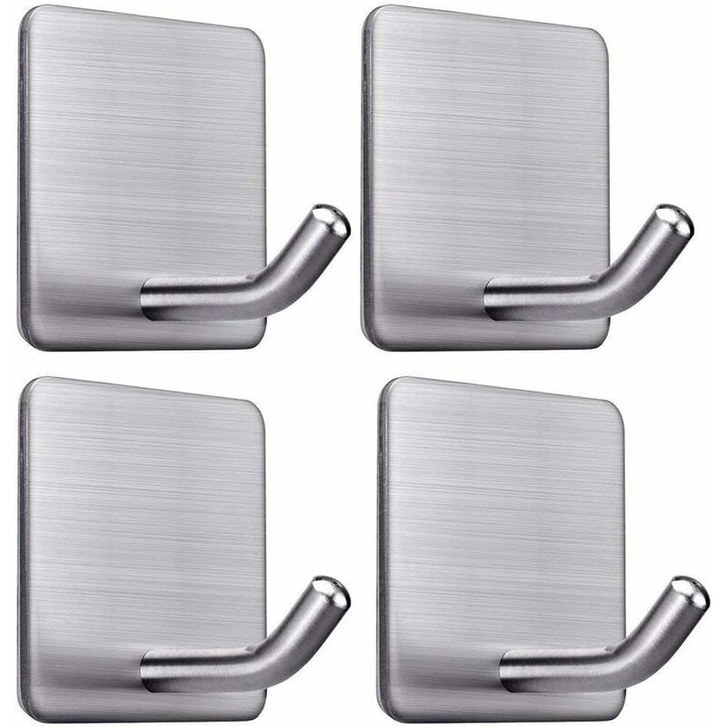 

Gancho adhesivo de 4 piezas, gancho de pared de baño de acero inoxidable de 8 kg máx., Barra de toalla con cinta adhesiva, hogar y oficina,