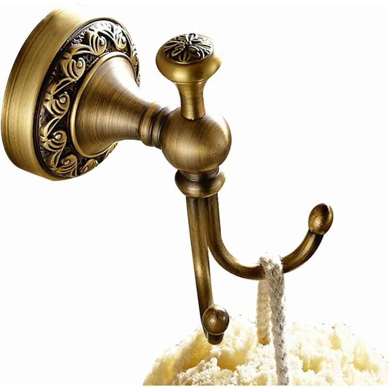 

Gancho para bata de baño de diseño antiguo de doble pared para baño, inodoro de calidad, base tallada de latón, color bronce, gancho doble, ahorro de