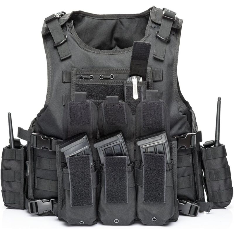 Gilet Tactique, Veste Porte Plaque Ajustable pour Armée, Police,Noir