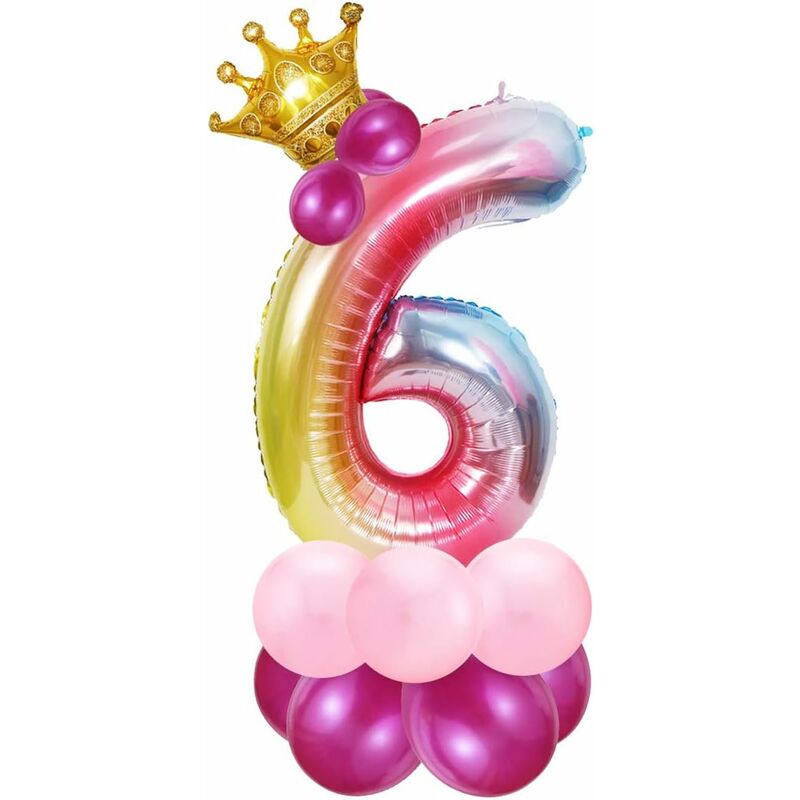 

Litzee - Globo de 6 años para niña, globo rosa de 6 números, globo de helio rosa, globo de niña de 6 años, globos de cumpleaños de 6 años, decoración