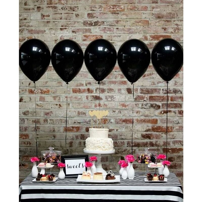 

Litzee - Globo negro, 100 globos de látex inflable negro de 30 cm para la decoración de la noche del cumpleaños del banquete de boda