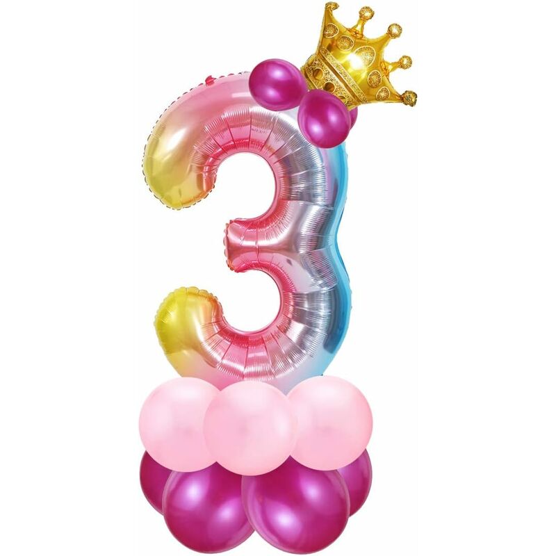 

Litzee - Globo para niña de tercer cumpleaños, globo rosa de 3 números, globo de helio rosa, globo de niña de 3 años, globos de cumpleaños de 3 años,