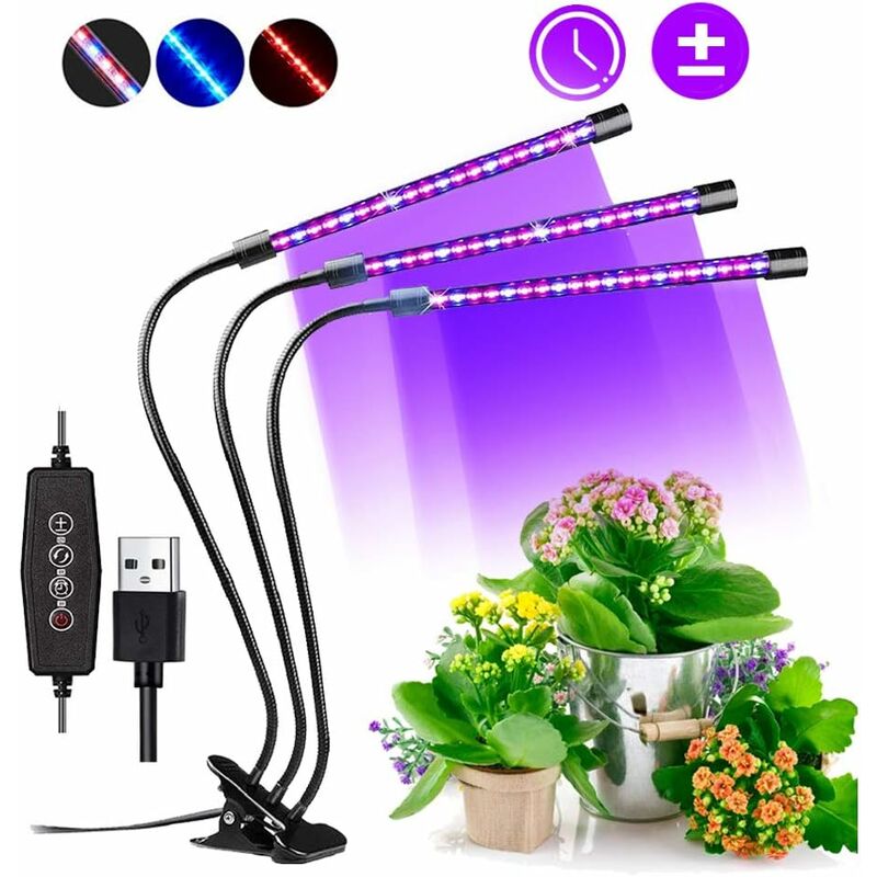 

Grow Light, 60 LED lámpara de jardín con clip ajustable de espectro completo Lámpara de planta con 3 temporizadores y función de encendido / apagado