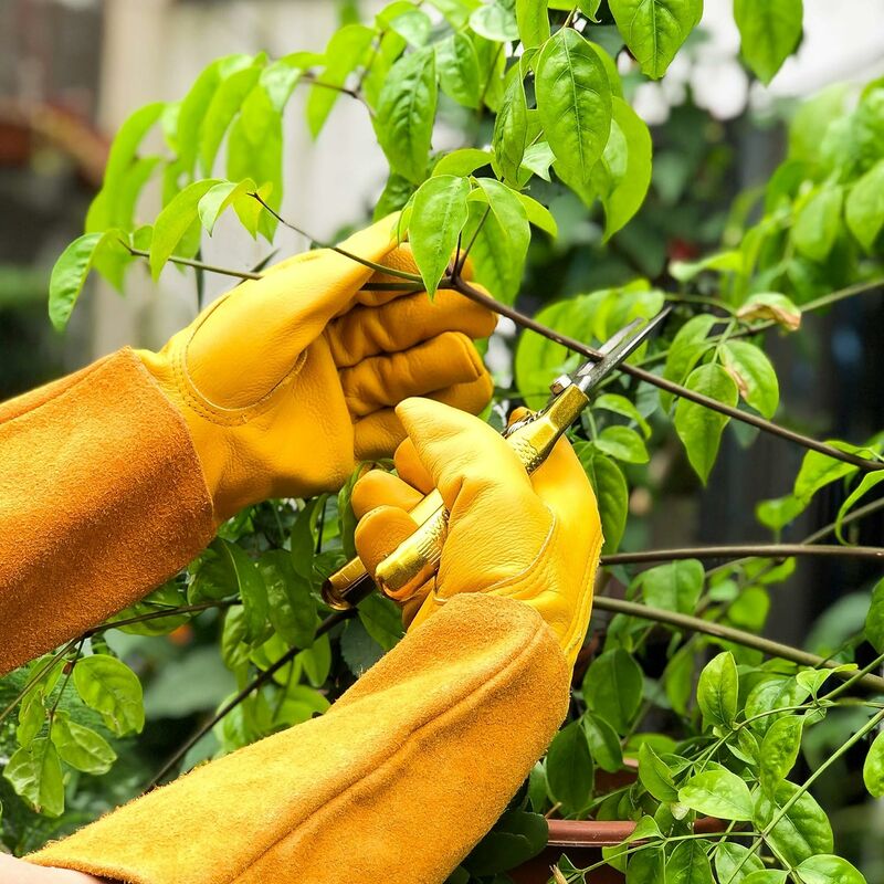 

Guantes de jardinería de cuero transpirable para hombres y mujeres con guante anti-espinas, cuero de vaca de manga larga para jardinero y granjero,