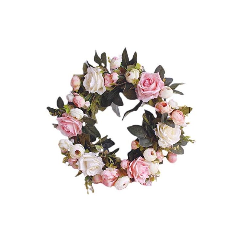 Litzee - Guirlande décorative guirlande murale guirlande à la main pour porte extérieure guirlande de fleurs de vigne rose couronne de fleurs