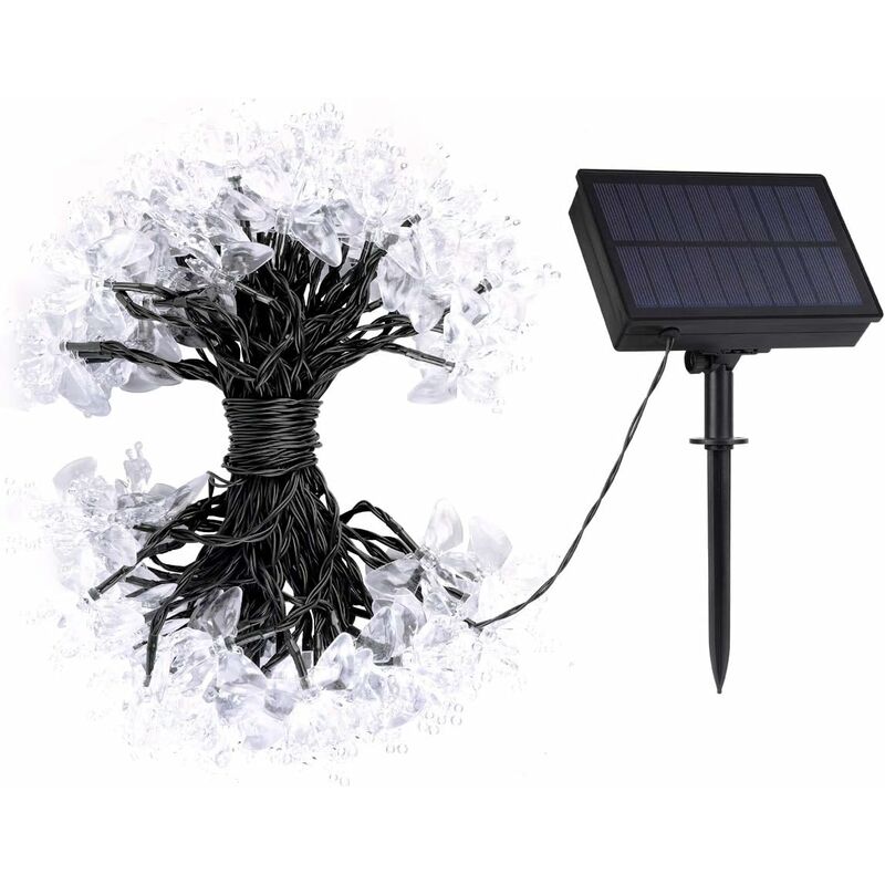 

Guirnalda de mariposa solar LED de 20 m, IP44 a prueba de agua, 8 modos con control remoto para jardín, patio, fiesta, Navidad, boda.