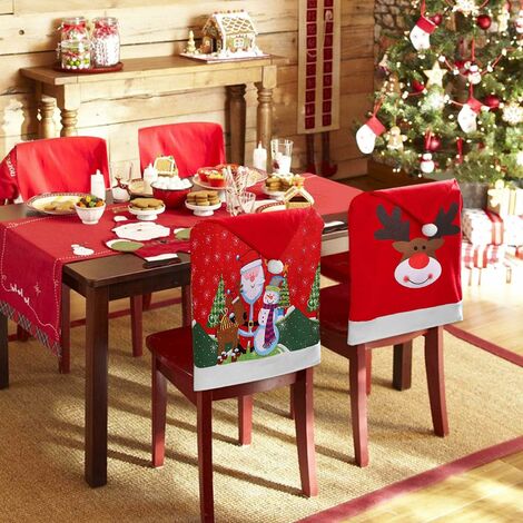 LITZEE Housses de chaise de Noël, housses de chaise 4 pièces housses de chaise de noël housse de chaise bonnet de noel housse de chaise bonnet de noël housse de chaise de cuisine décoration ornement d