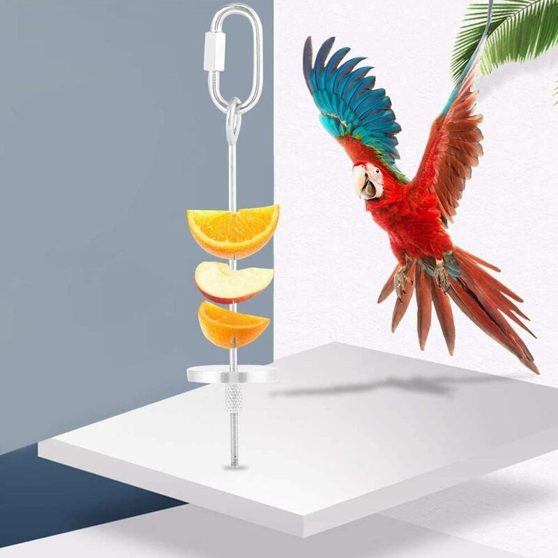 Jouet Perroquet Brochette Acier Inoxydable Perroquet Porte-Fruits Brochette de Perroquet Perroquet Cage Foraging Toy pour Cages à Perruches,