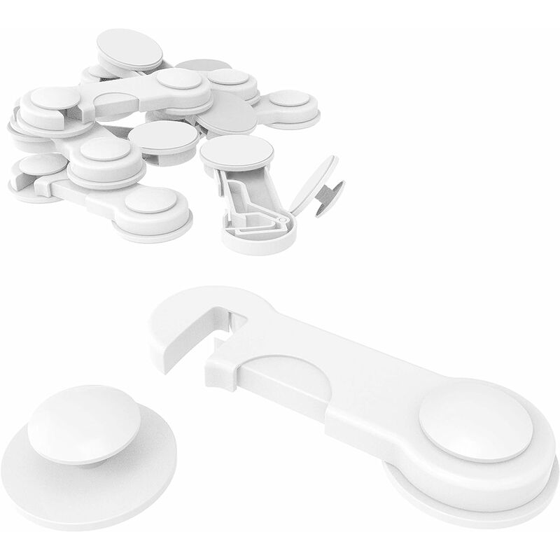 

Juego de 10 dispositivos de seguridad para niños Para armarios Cerradura de seguridad para armarios y cajones Con pegamento fuerte Sin taladrar Blanco