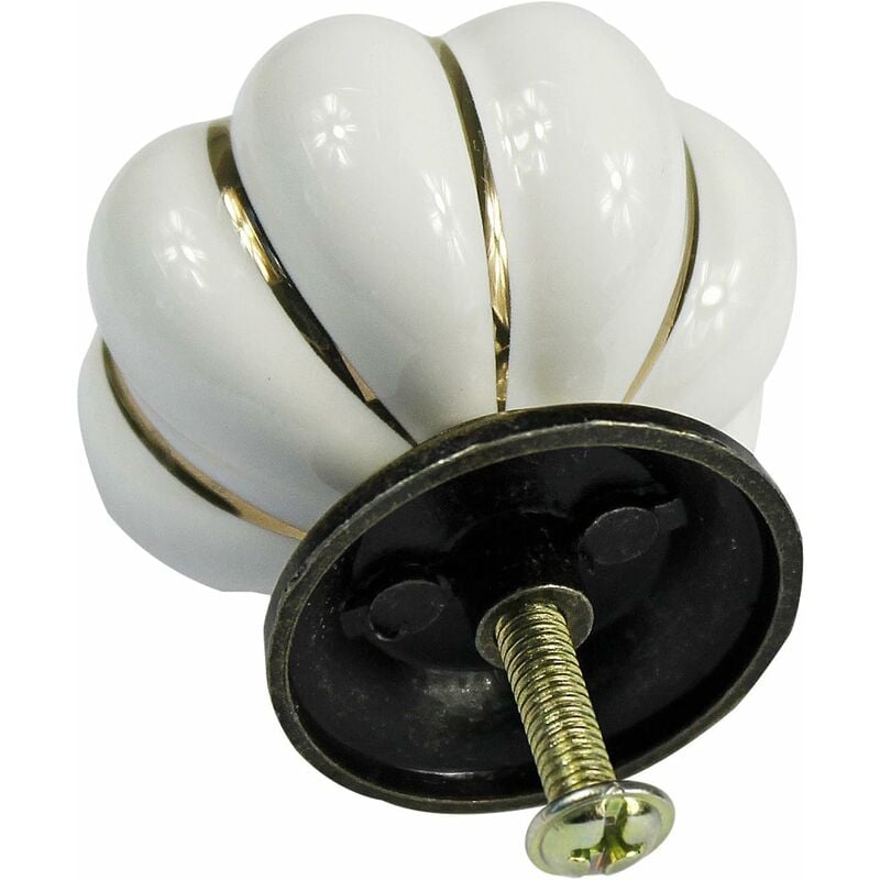 

Juego de 10 pomos de cerámica con forma de calabaza de estilo europeo vintage para aparadores, armarios y cajones, color blanco