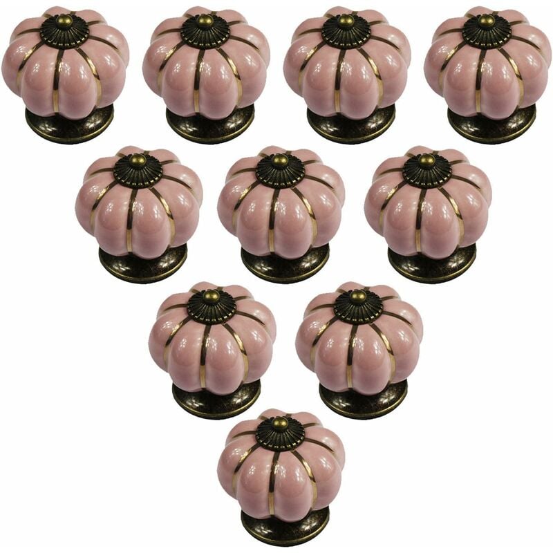 

Juego de 10 pomos de cerámica de estilo europeo vintage de calabaza para aparadores, armarios y cajones, color rosa