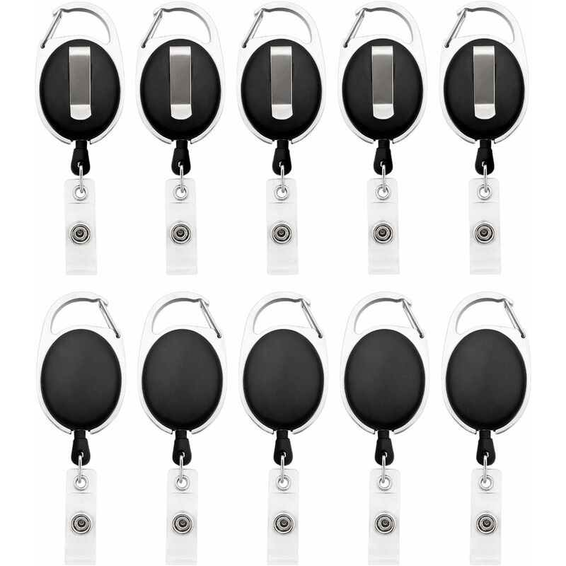 

juego de 10 rollos retráctiles con clips ujoy para insignias, tarjetas de identificación negro