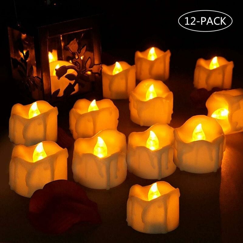 

Juego de 12 velas LED, llama parpadeante, funciona con pilas, velas LED ligeras, realistas y brillantes, velas eléctricas falsas, decoración de