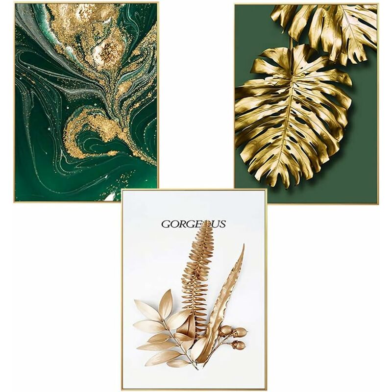 

Juego de 3 carteles de pared de diseño con motivos forestales, pan de oro, palmera, sin marco, decoración de pared para salón styleB
