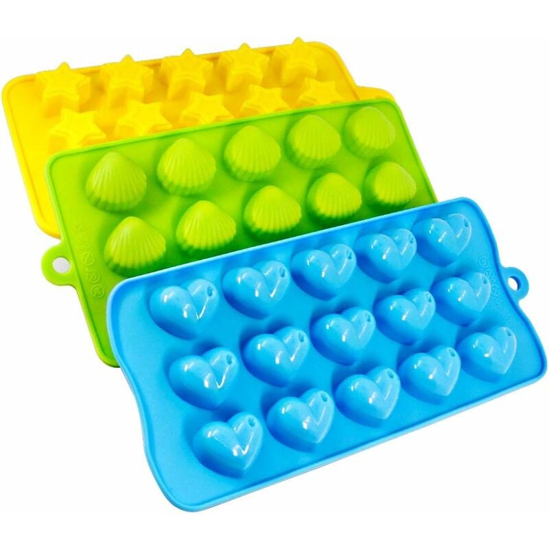 

Juego de 3 moldes de silicona para cubitos de hielo, en forma de corazón, estrellas, conchas, bandejas de helado para pasteles, chocolate, helado,