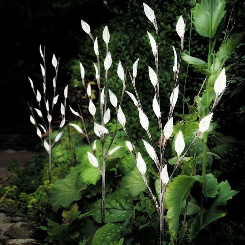 

Juego de 3 ramas de árbol iluminadas con energía solar con luces LED para hojas, bonita luz nocturna decorativa para jardín, patio blanco de tamaño