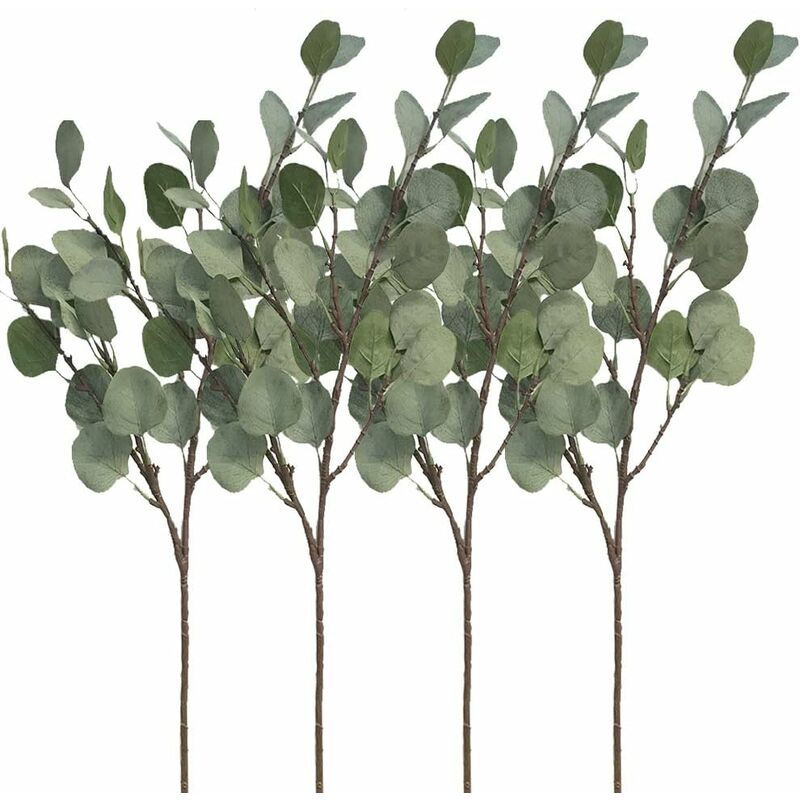 

Juego de 4 hojas de eucalipto plateadas, rama de 60 cm, planta artificial, flor artificial, follaje artificial para fiestas, bodas, decoración del