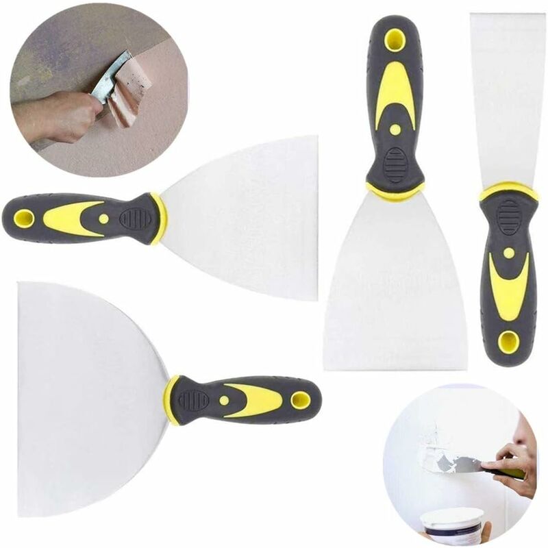 

juego de 4 piezas espátula de acero cuchillo para yeso espátula de 5, 7,6, 10,2, 12,7 cm para papel pintado y paredes
