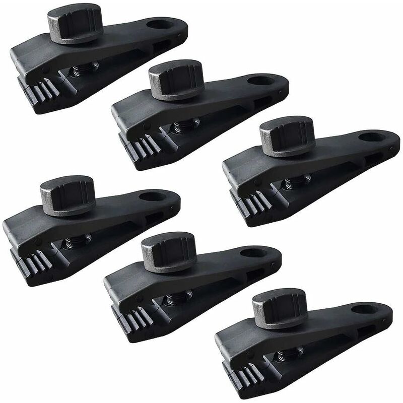 

Juego de 6 clips de fijación para lonas de camping, lonas, caravanas, lonas de jardín Negro