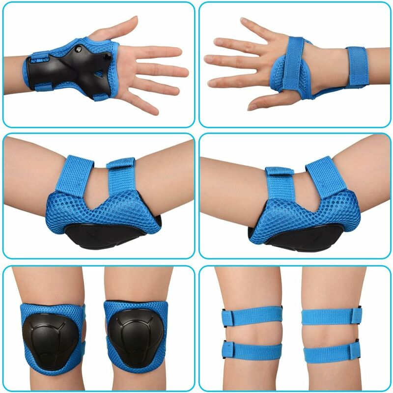 

Juego de 6 rodilleras para niños, rodilleras para niños, juego de equipo de protección para niños, coderas, protectores de muñeca, rodilleras para