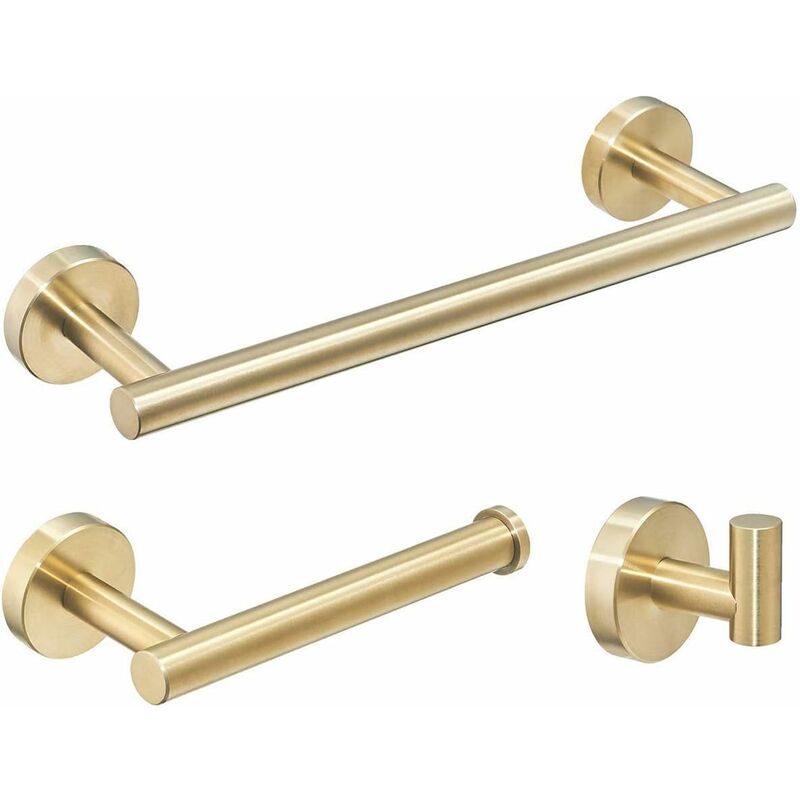 

Juego de accesorios de baño de 3 piezas, toallero de 30 cm, soporte para papel higiénico, gancho para bata, dorado cepillado