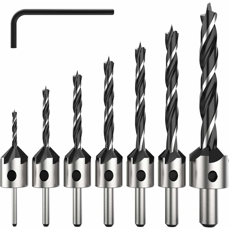 

Juego de brocas HSS de 5 flautas, 7 piezas, broca avellanadora, tornillo de madera, chaflán para tornillos de varias longitudes por simple aflojar y