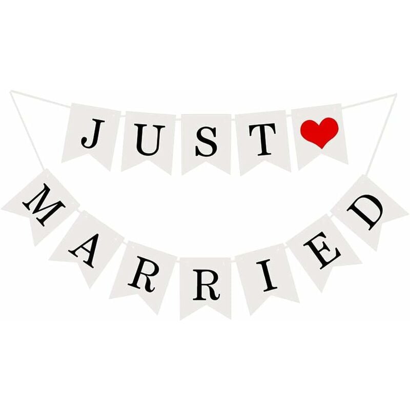 

Just Married Garland Banner de cadena de banderín rústico vintage con guirnalda de boda de cuerda como decoración para despedida de soltera despedida