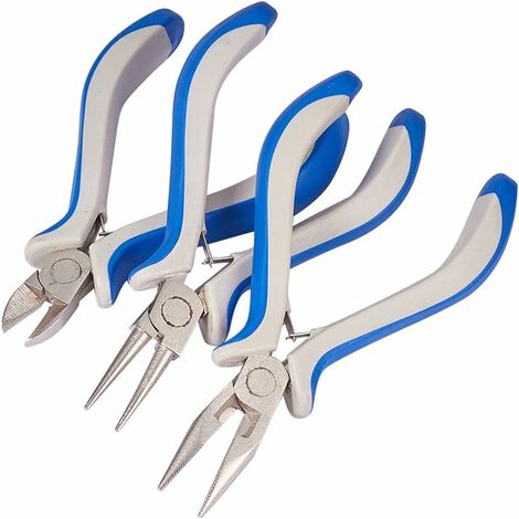 LITZEE Kit 3 Zangen für die Schmuckherstellung: 1 Rundzange, 1 Flachzange, 1 Schneidezange; Blauer und weißer Griff, 110 ~ 125x70mm