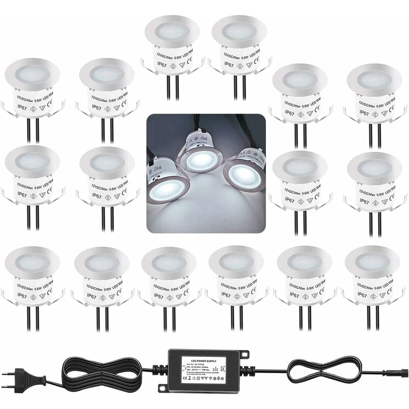 

Kit de luces LED empotradas para terraza, 4000 K, blanco natural, 12 V, impermeable, IP67, iluminación de piso para escaleras de piscina, escalones,