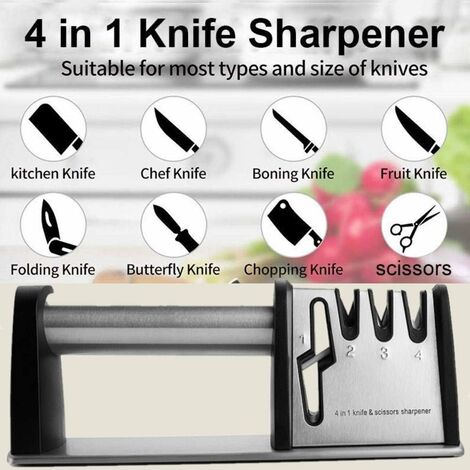 Knife Sharpener, Manual Knife Sharpeners For Tools With 4 In 1 For Kitchen  And Home, Professional Scissor Sharpener Made Of Tungsten Carbide, Ceramic