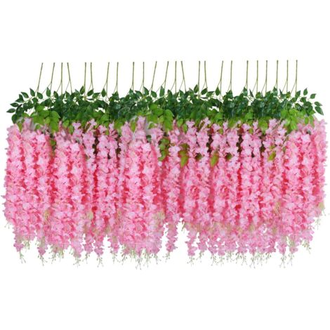 LITZEE Künstliche Blumen, 24 Stück Künstliche gefälschte Glyzinien Rebe Hängende Seidenblumen Home Hochzeitsfeier Dekor (24 Stück, 110 cm / Jeder Strang, Pink)
