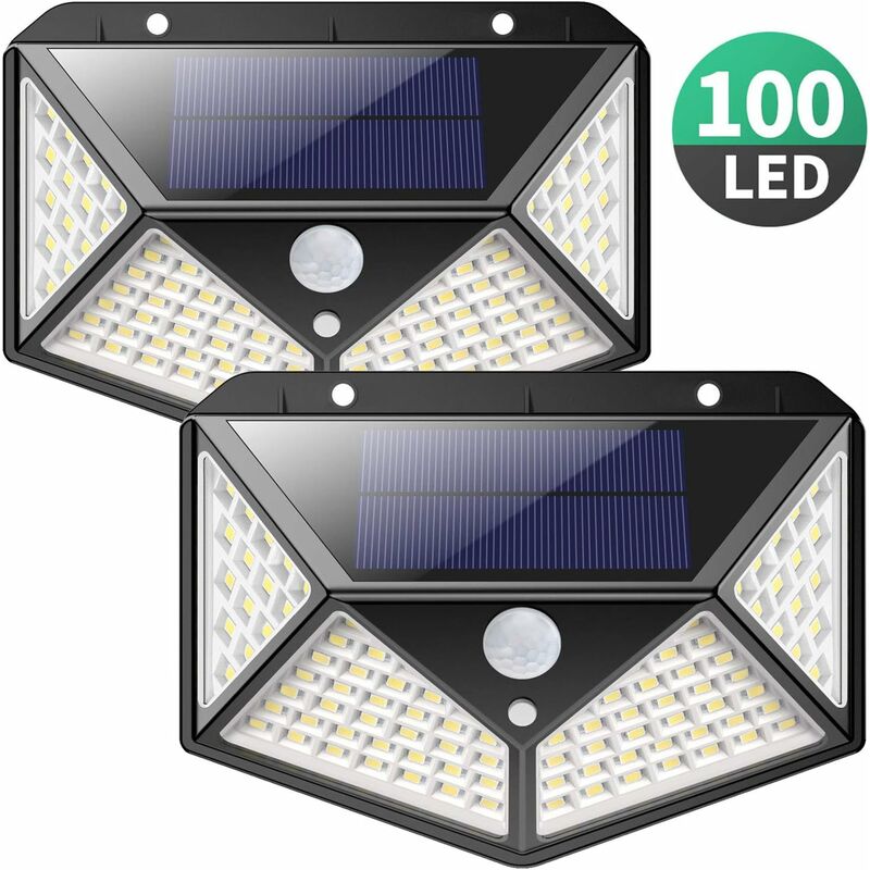 

Lámpara solar exterior 100 LED 2200 mAh Iluminación exterior impermeable 270 ° Luz solar Sensor de movimiento 180 ° Punto solar Luz solar de pared