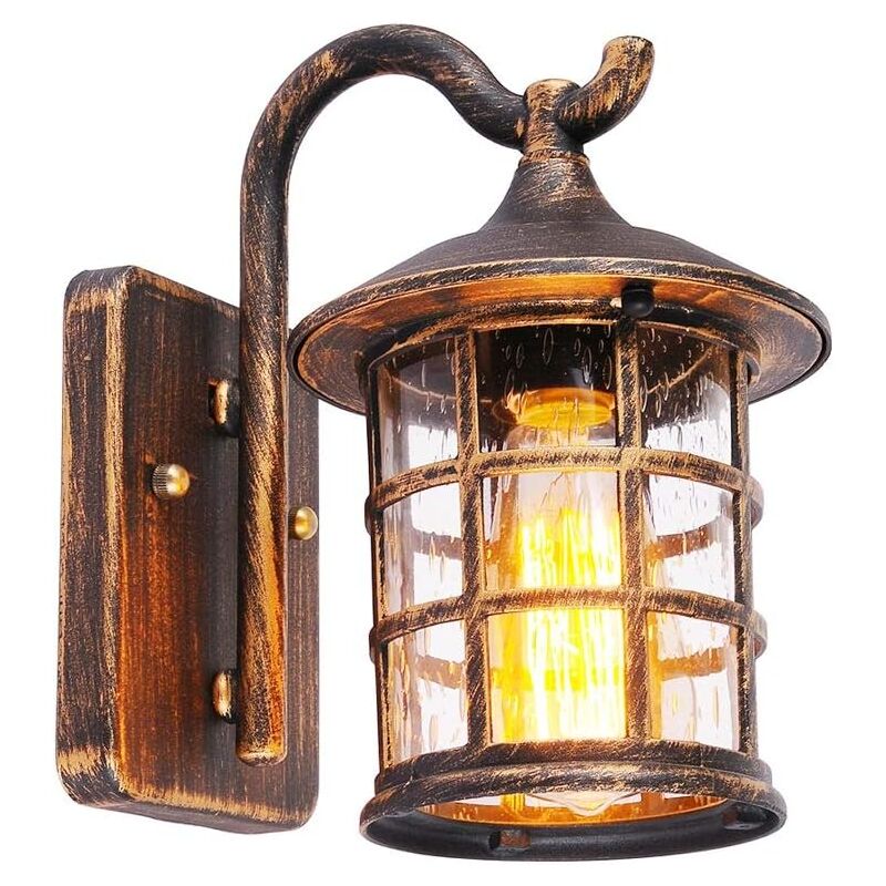 Lampe murale antique Lampe murale extérieure étanche, Ampoule E27, Verre et aluminium, IP44, Éclairage mural vintage de couloir de terrasse de jardin