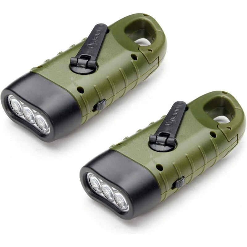 Litzee - Lampe Torche Solaire Rechargeable(Lot de 2), led Lampe d'Urgence à Dynamo Manivelle Flashlight avec Mousqueton pour Randonnée Voyage Camping